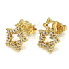 Oro Laminado Stud Earring, Gold Filled Style Star Design, with White Cubic Zirconia, Polished, Golden Finish, 02.156.0312