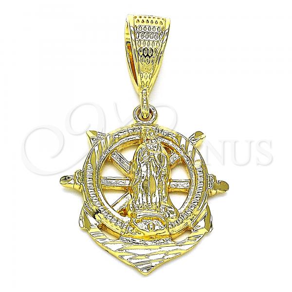 Oro Laminado Religious Pendant, Gold Filled Style Guadalupe and Anchor Design, Diamond Cutting Finish, Golden Finish, 5.187.017
