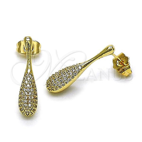 Oro Laminado Stud Earring, Gold Filled Style Teardrop Design, with White Micro Pave, Polished, Golden Finish, 02.283.0215