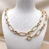 Oro Laminado Necklace and Bracelet, Gold Filled Style Puff Mariner and Twist Design, Polished, Golden Finish, 06.429.0003