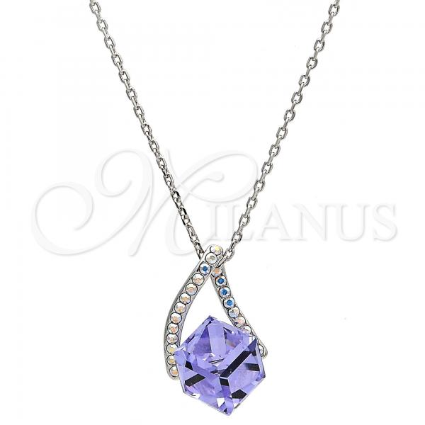 Rhodium Plated Pendant Necklace, with Tanzanite and Aurore Boreale Swarovski Crystals, Polished, Rhodium Finish, 04.239.0039.16