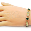 Oro Laminado Fancy Bracelet, Gold Filled Style Guadalupe and Heart Design, with Green Cubic Zirconia, Polished, Golden Finish, 03.423.0001.2.07