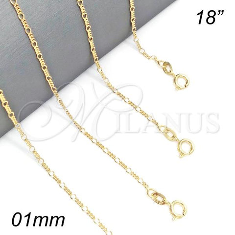 Oro Laminado Basic Necklace, Gold Filled Style Figaro Design, Polished, Golden Finish, 04.58.0002.18