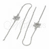 Sterling Silver Threader Earring, Flower Design, with White Cubic Zirconia, Polished, Rhodium Finish, 02.367.0014