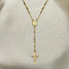 Oro Laminado Thin Rosary, Gold Filled Style Cross and Divino Niño Design, Polished, Tricolor, 09.02.0053.18