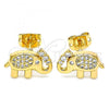 Oro Laminado Stud Earring, Gold Filled Style Elephant Design, with White Micro Pave, Polished, Golden Finish, 02.377.0016