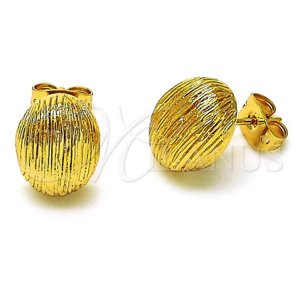Oro Laminado Stud Earring, Gold Filled Style Ball Design, Diamond Cutting Finish, Golden Finish, 02.342.0347