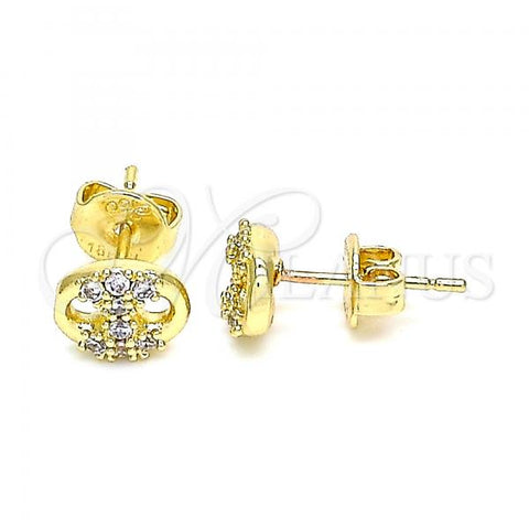 Oro Laminado Stud Earring, Gold Filled Style with White Crystal, Polished, Golden Finish, 02.63.2706