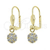 Oro Laminado Dangle Earring, Gold Filled Style Flower Design, with White Cubic Zirconia, Polished, Golden Finish, 02.63.2432