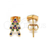 Oro Laminado Stud Earring, Gold Filled Style with Multicolor Micro Pave, Polished, Golden Finish, 02.213.0145