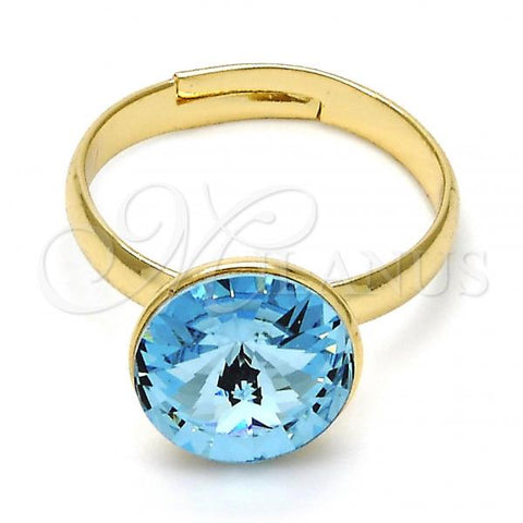 Oro Laminado Multi Stone Ring, Gold Filled Style with Aquamarine Swarovski Crystals, Polished, Golden Finish, 01.239.0001.9 (One size fits all)