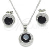 Sterling Silver Earring and Pendant Adult Set, with Black Cubic Zirconia and White Micro Pave, Polished, Rhodium Finish, 10.175.0074.4