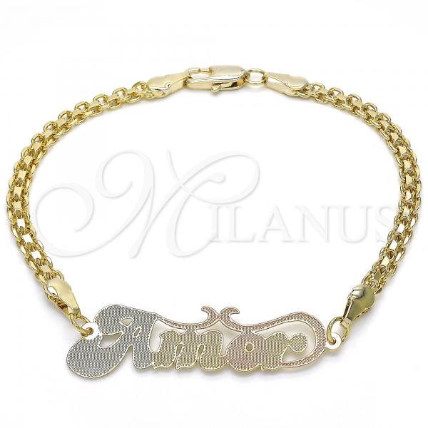 Oro Laminado Fancy Bracelet, Gold Filled Style Nameplate Design, Polished, Tricolor, 03.63.1978.1.08