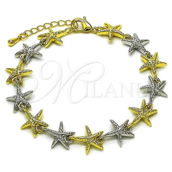 Oro Laminado Tennis Bracelet, Gold Filled Style Star Design, Diamond Cutting Finish, Two Tone, 03.341.0243.07