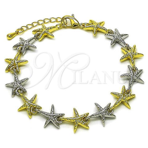 Oro Laminado Tennis Bracelet, Gold Filled Style Star Design, Diamond Cutting Finish, Two Tone, 03.341.0243.07