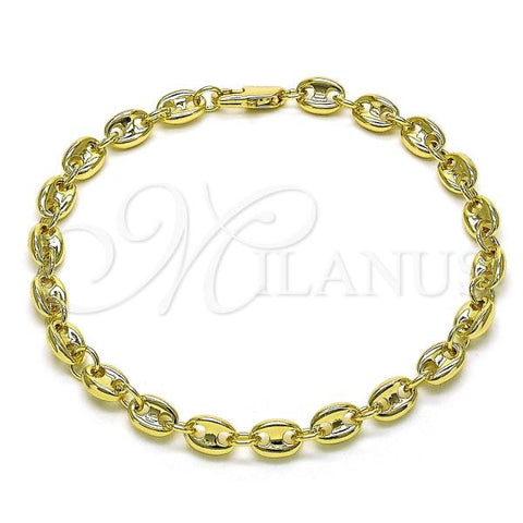 Oro Laminado Fancy Bracelet, Gold Filled Style Puff Mariner Design, Polished, Golden Finish, 03.213.0234.07