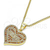 Oro Laminado Pendant Necklace, Gold Filled Style Heart and Love Design, with Garnet Micro Pave, Polished, Golden Finish, 04.156.0076.2.20