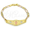 Oro Laminado Fancy Bracelet, Gold Filled Style Guadalupe and Flower Design, Polished, Tricolor, 03.253.0024.08