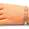 Oro Laminado Fancy Bracelet, Gold Filled Style Heart Design, with White Micro Pave, Polished, Golden Finish, 03.283.0066.07