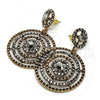 Oro Laminado Long Earring, Gold Filled Style with Black Crystal, Black Enamel Finish, Golden Finish, 02.268.0036