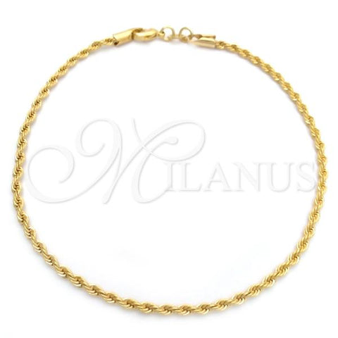 Oro Laminado Basic Anklet, Gold Filled Style Rope Design, Polished, Golden Finish, 04.58.0024.10