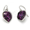 Rhodium Plated Dangle Earring, Heart Design, with Amethyst Swarovski Crystals, Polished, Rhodium Finish, 02.239.0003.7