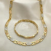 Oro Laminado Necklace and Bracelet, Gold Filled Style Diamond Cutting Finish, Tricolor, 06.102.0004