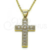 Oro Laminado Religious Pendant, Gold Filled Style Cross Design, with White Cubic Zirconia and White Micro Pave, Polished, Golden Finish, 05.342.0085