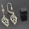 Oro Laminado Dangle Earring, Gold Filled Style Leaf Design, Diamond Cutting Finish, Golden Finish, 5.084.008