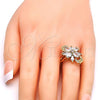 Oro Laminado Multi Stone Ring, Gold Filled Style Flower Design, with White Cubic Zirconia, Polished, Golden Finish, 01.210.0055.09 (Size 9)
