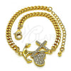 Oro Laminado Fancy Bracelet, Gold Filled Style Anchor and Cross Design, with White Micro Pave, Polished, Golden Finish, 03.341.0180.08