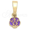 Oro Laminado Fancy Pendant, Gold Filled Style Flower Design, Purple Enamel Finish, Golden Finish, 05.163.0071.4