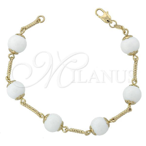 Oro Laminado Fancy Bracelet, Gold Filled Style Ball Design, with White Opal, Golden Finish, 03.63.1158.07