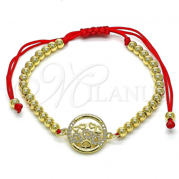 Oro Laminado Fancy Bracelet, Gold Filled Style Heart and Ball Design, with White Micro Pave, Polished, Golden Finish, 03.207.0024.11