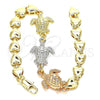 Oro Laminado Fancy Bracelet, Gold Filled Style Elephant and Heart Design, Polished, Tricolor, 03.63.1873.1.08