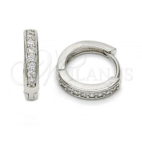 Sterling Silver Huggie Hoop, with White Cubic Zirconia, Polished, Rhodium Finish, 02.174.0049.15