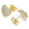 Oro Laminado Stud Earring, Gold Filled Style Heart Design, with White Micro Pave, Polished, Golden Finish, 02.156.0507