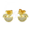 Oro Laminado Stud Earring, Gold Filled Style with White Micro Pave, Polished, Golden Finish, 02.310.0032