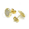 Oro Laminado Stud Earring, Gold Filled Style Heart Design, with White Micro Pave, Polished, Golden Finish, 02.344.0115