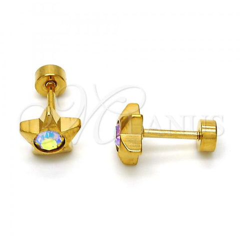 Stainless Steel Stud Earring, Star Design, with Aurore Boreale Crystal, Polished, Golden Finish, 02.271.0016.1