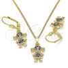 Oro Laminado Earring and Pendant Adult Set, Gold Filled Style Little Girl Design, with Multicolor Micro Pave, Polished, Golden Finish, 10.210.0142.1