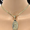 Oro Laminado Religious Pendant, Gold Filled Style Guadalupe Design, Diamond Cutting Finish, Golden Finish, 5.184.012