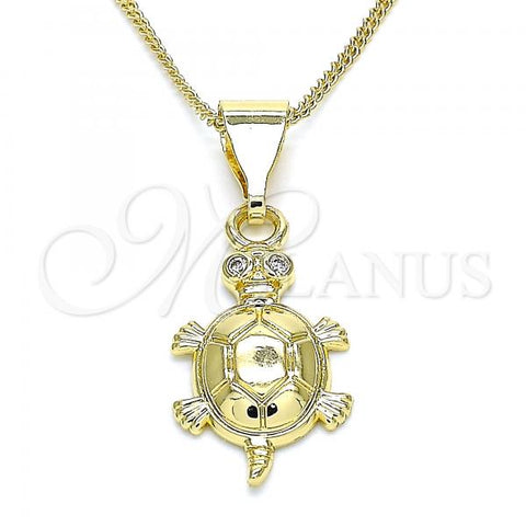 Oro Laminado Pendant Necklace, Gold Filled Style Teapot Design, with White Micro Pave, Polished, Golden Finish, 04.253.0011.20