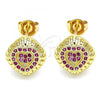 Oro Laminado Stud Earring, Gold Filled Style Heart Design, with Ruby Micro Pave, Polished, Golden Finish, 02.156.0472.1