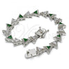Rhodium Plated Tennis Bracelet, with Green and White Cubic Zirconia, Polished, Rhodium Finish, 03.210.0074.7.08