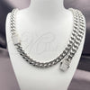 Stainless Steel Necklace and Bracelet, Miami Cuban Design, with White Crystal, Polished, Steel Finish, 06.116.0045