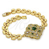 Oro Laminado Fancy Bracelet, Gold Filled Style with Green and White Cubic Zirconia, Polished, Golden Finish, 03.217.0004.1.07