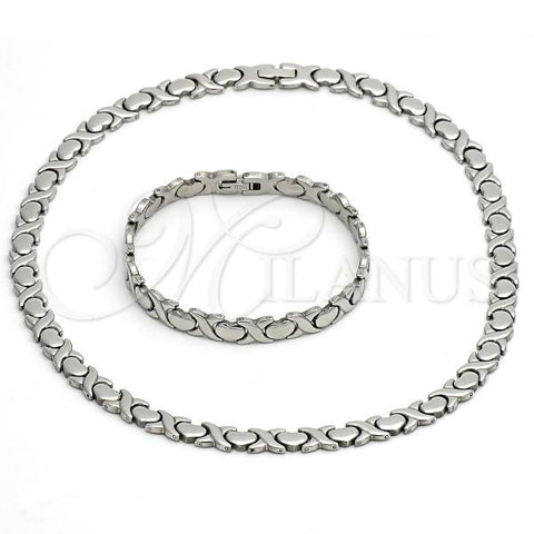 Stainless Steel Necklace and Bracelet, Hugs and Kisses and Heart Design, Polished, Steel Finish, 06.231.0001
