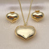 Oro Laminado Earring and Pendant Adult Set, Gold Filled Style Heart and Hollow Design, Polished, Golden Finish, 10.163.0018