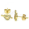 Oro Laminado Stud Earring, Gold Filled Style Heart Design, with White Micro Pave, Polished, Golden Finish, 02.342.0090